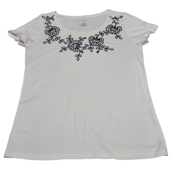 Ann Taylor roses and beads tee - Picture 1 of 3